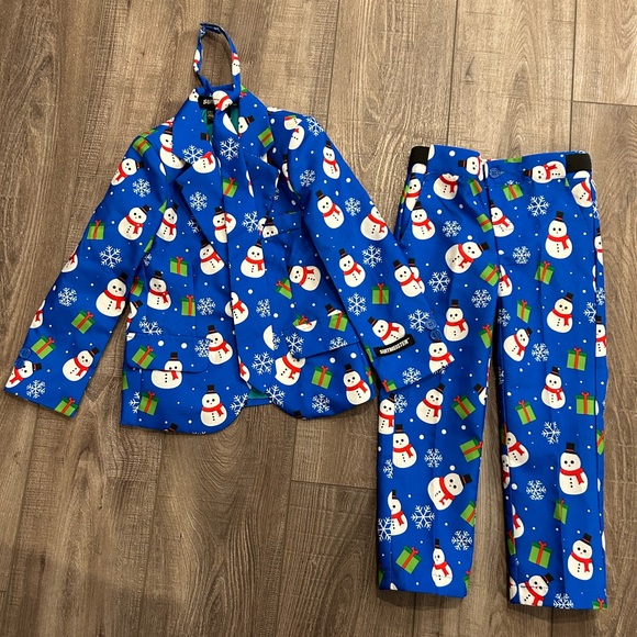 SUITMEISTER Christmas full Suit Snowman Jacket Pants & tie - size small - Picture 2 of 15